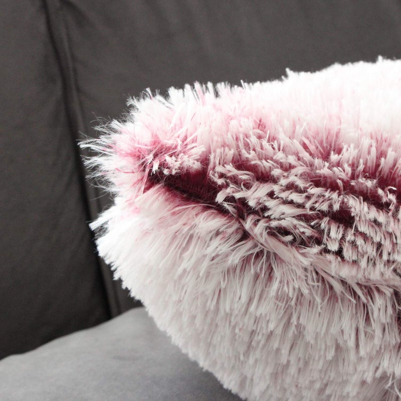 Uhomy 2 Packs Fluffy Accent Pillows Cover 20"x20", Soft Burgundy Ombre Faux Fur Throw Pillow Case, Modern Luxury Decorative Square Cushion Cover for Farmhouse Home Decor for Sofa/Bed/Chair, 50x50cm - Image 3